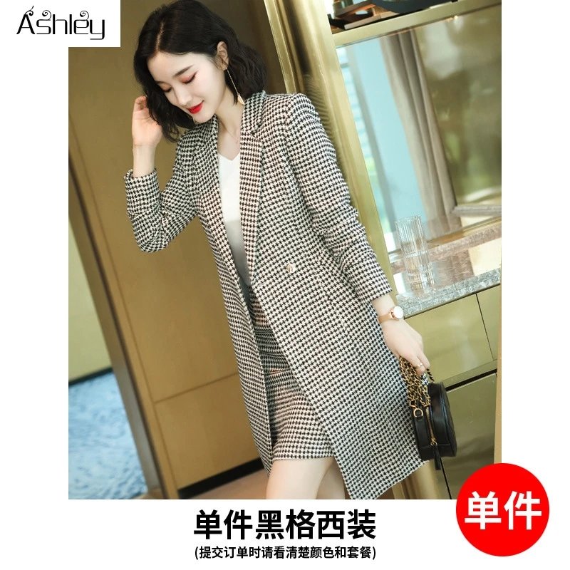 

Ashley Casual women pink plaid blazer Autumn single breasted long sleeve female office pants blazer suits Winter ladies outwear
