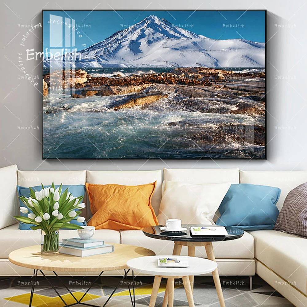 

1 Pieces Snow Mountains And Waterfall Landscape Wall Art Pictures For Living Room Modern Home Decor Posters HD Canvas Paintings