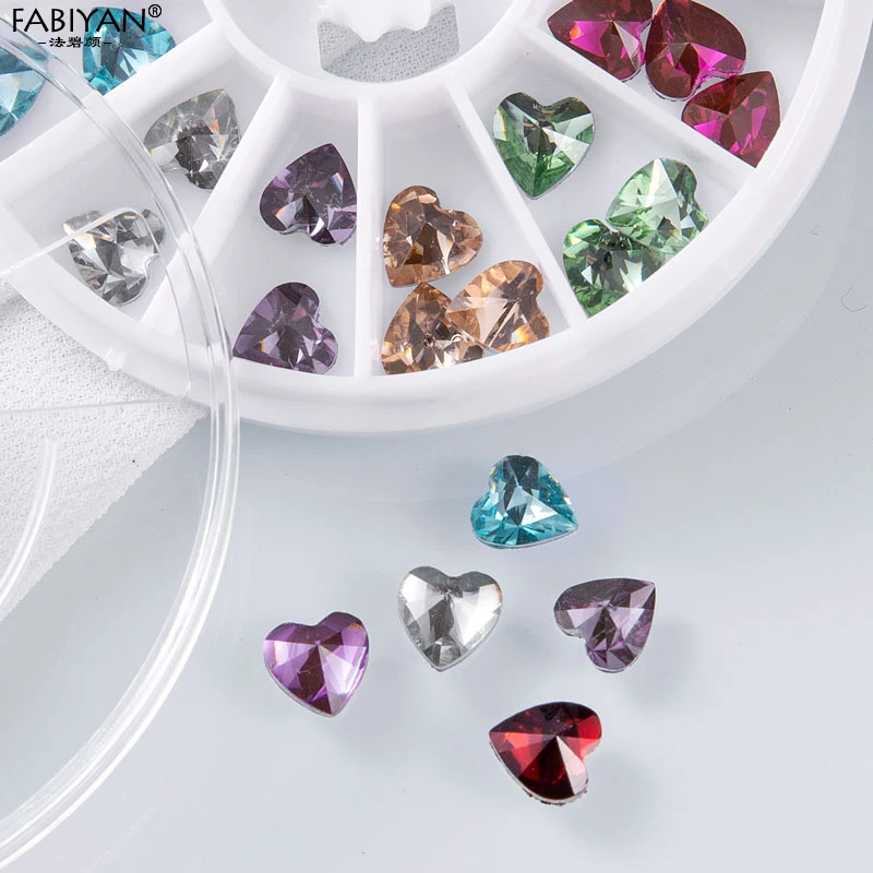 12 цветов для дизайна ногтей акриловая Форма сердца разразы Кристальные грани