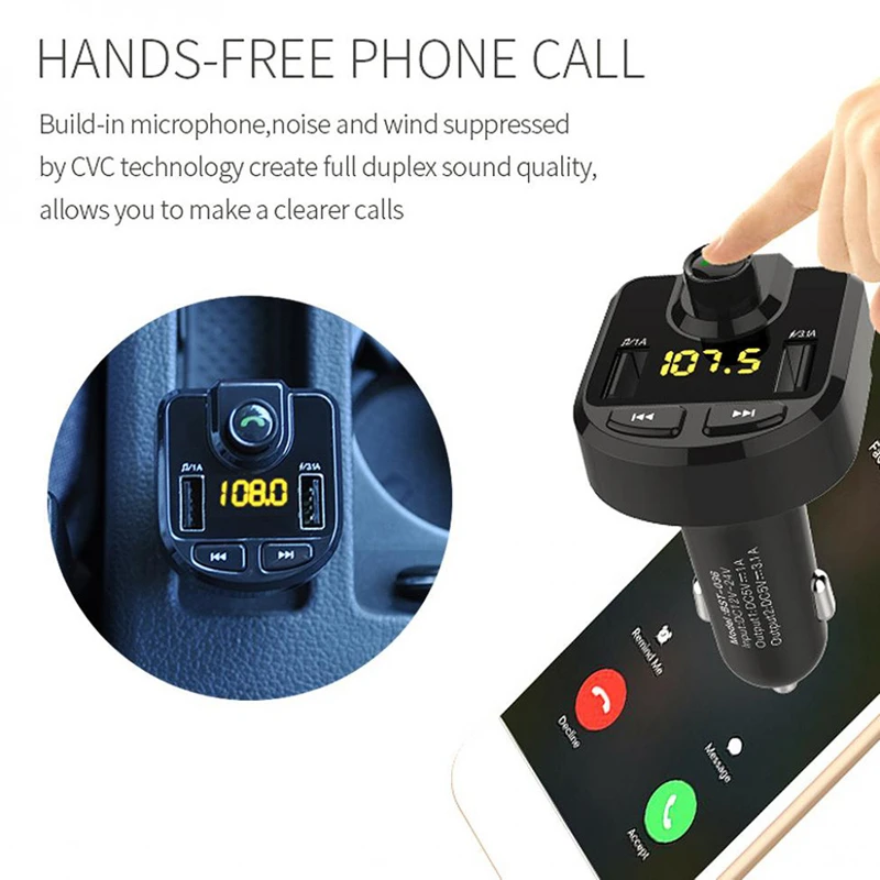 Автомобильное зарядное устройство, fm-передатчик, Bluetooth, автоматический комплект, Hands Free, беспроводной MP3, 5 В, 2.1A, музыкальный плеер, адаптер, USB зарядное устройство, FM модулятор, новинка