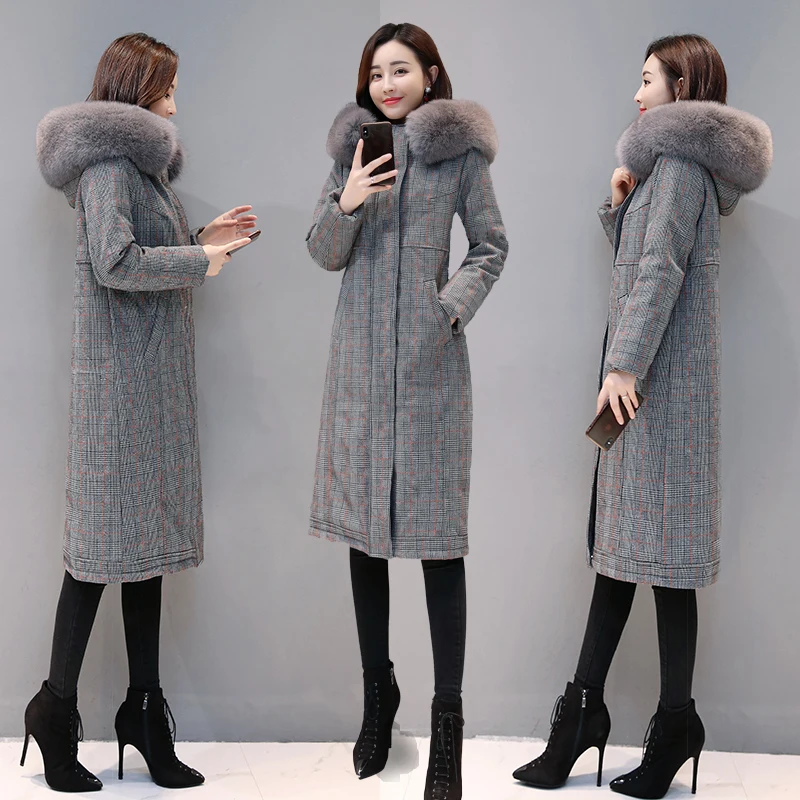 Плотный Теплый Женский пуховик роскошная одежда с лисьим мехом и капюшоном 2020