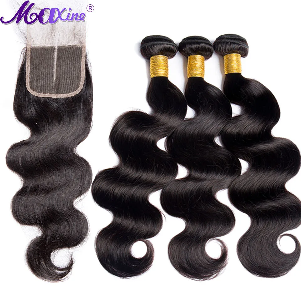 Малазийские пучки волос с закрытием объемные волнистые Maxine Remy человеческие 3 шт.