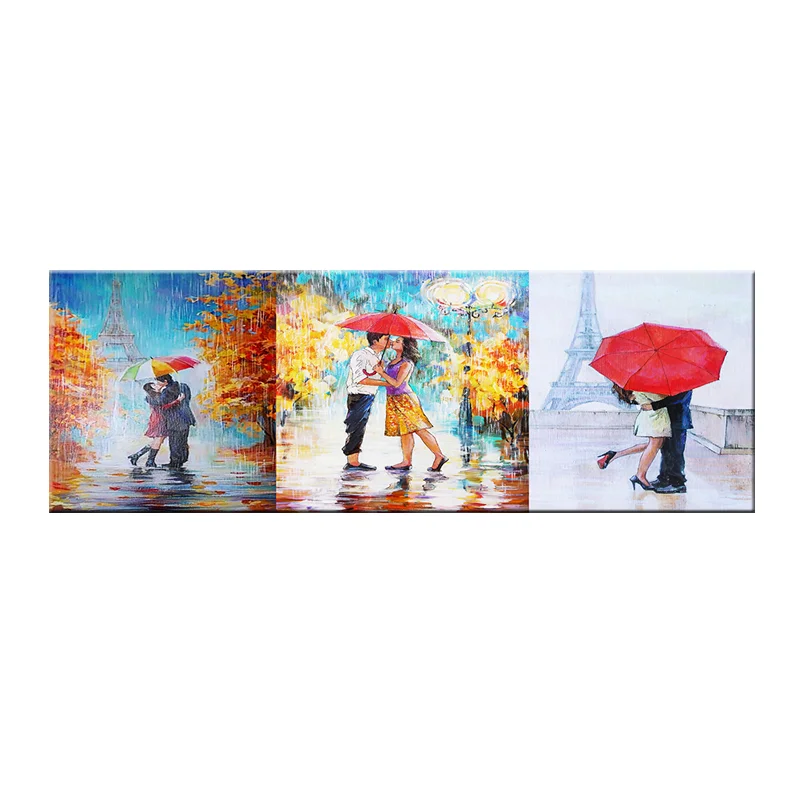 Мультфильм влюбленных холст стены искусства пара целующиеся в дождь