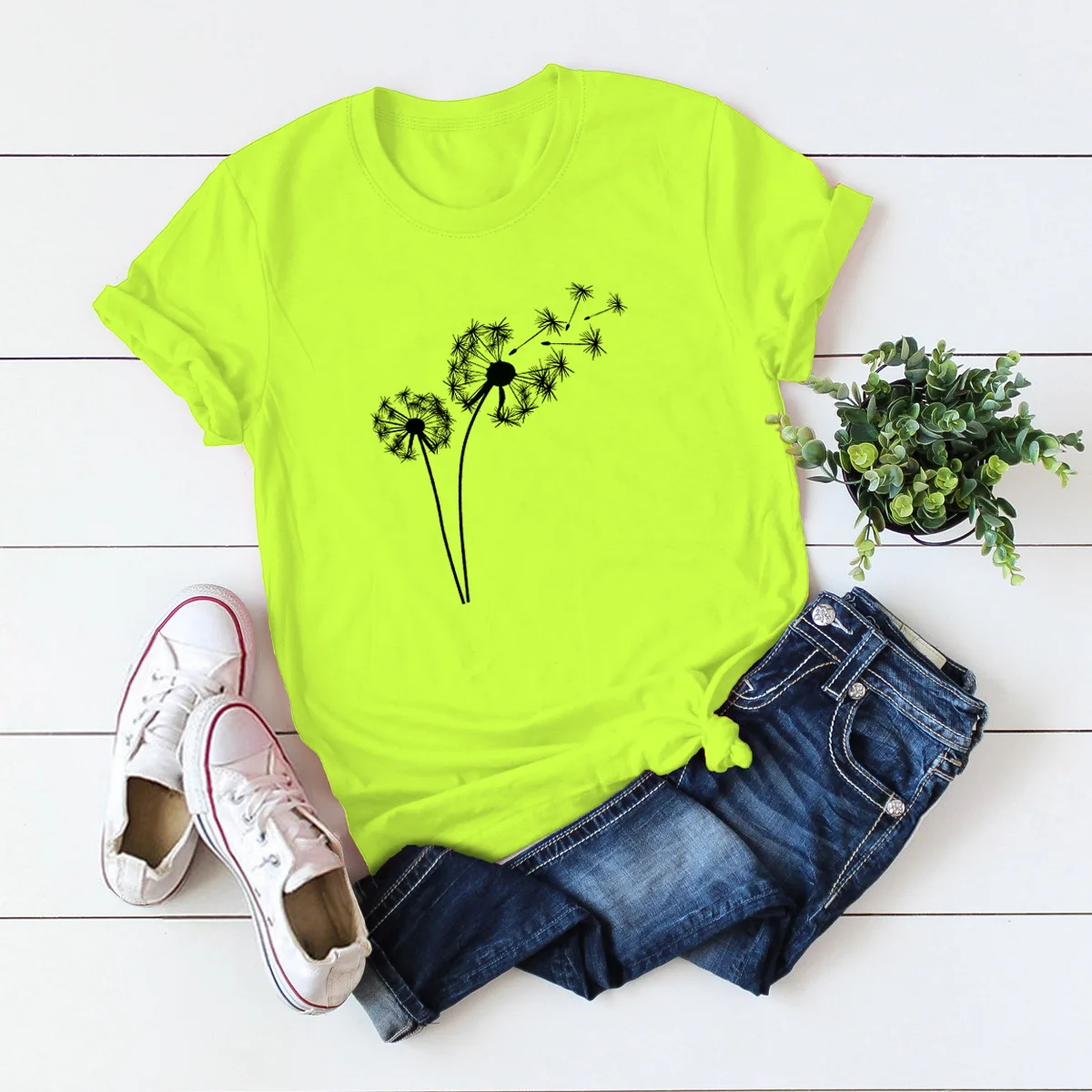 

JFUNCY Plus Size Women T Shirt Dandelion Print Summer Tees Woman Tops Short Sleeve Casual T-shirts 100% Cotton Female Tshirt