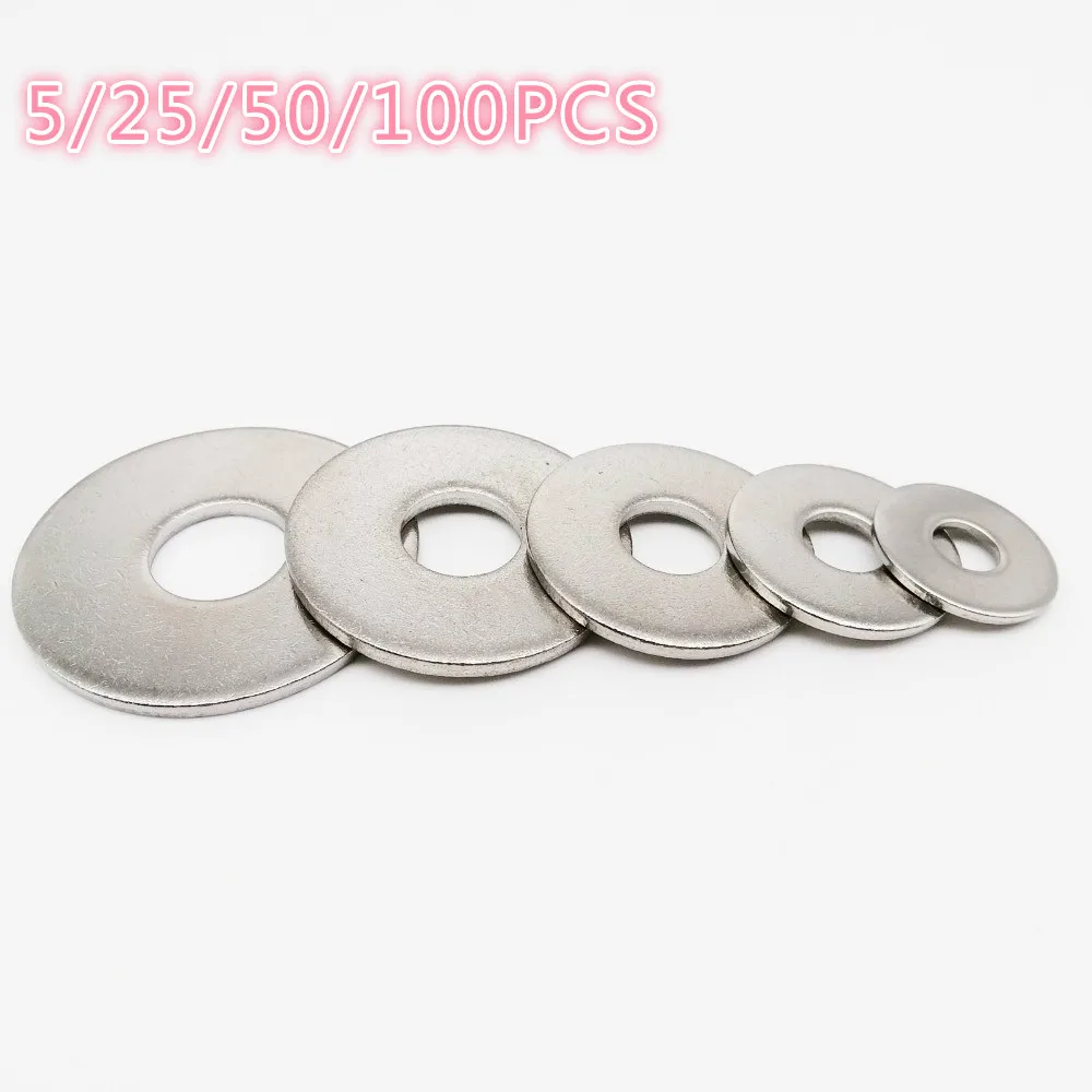 

5/25/50/100PCS A2 304 Stainless Steel Flat Washer Plain Gasket for M1.6 M2 M2.5 M3 M5 M6 M8 M10 M14 M16 M20 Screw Bolt