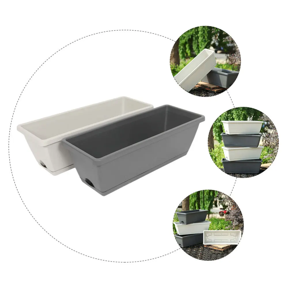 

2PCS Lazy People Flowerpots Rectangular Vegetables Pots with Tray