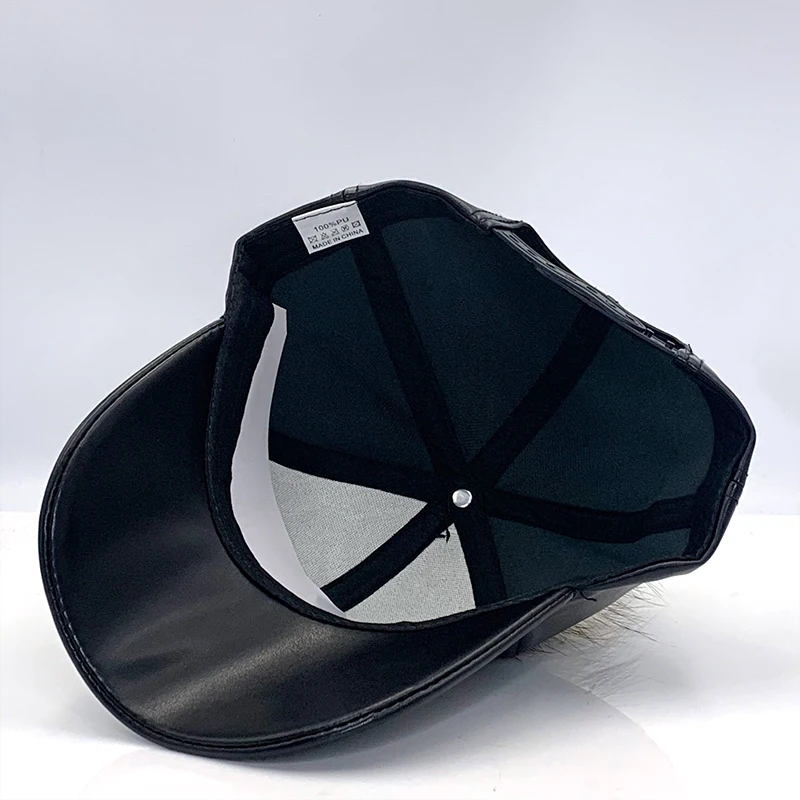Бейсболка со съемным меховым помпоном кожаная кепка повседневная высокого