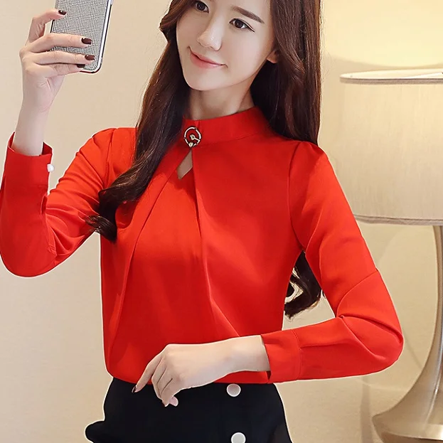 Blusas mujer de moda 2020 Женские топы и блузки однотонные с бисером красные белые рубашки