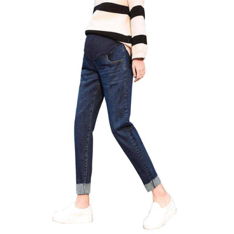 

857# Winter Thick Warm with Velvet Denim Maternity Jeans Autumn Belly Pants Clothes for Pregnant Women Pregnancy Trousers