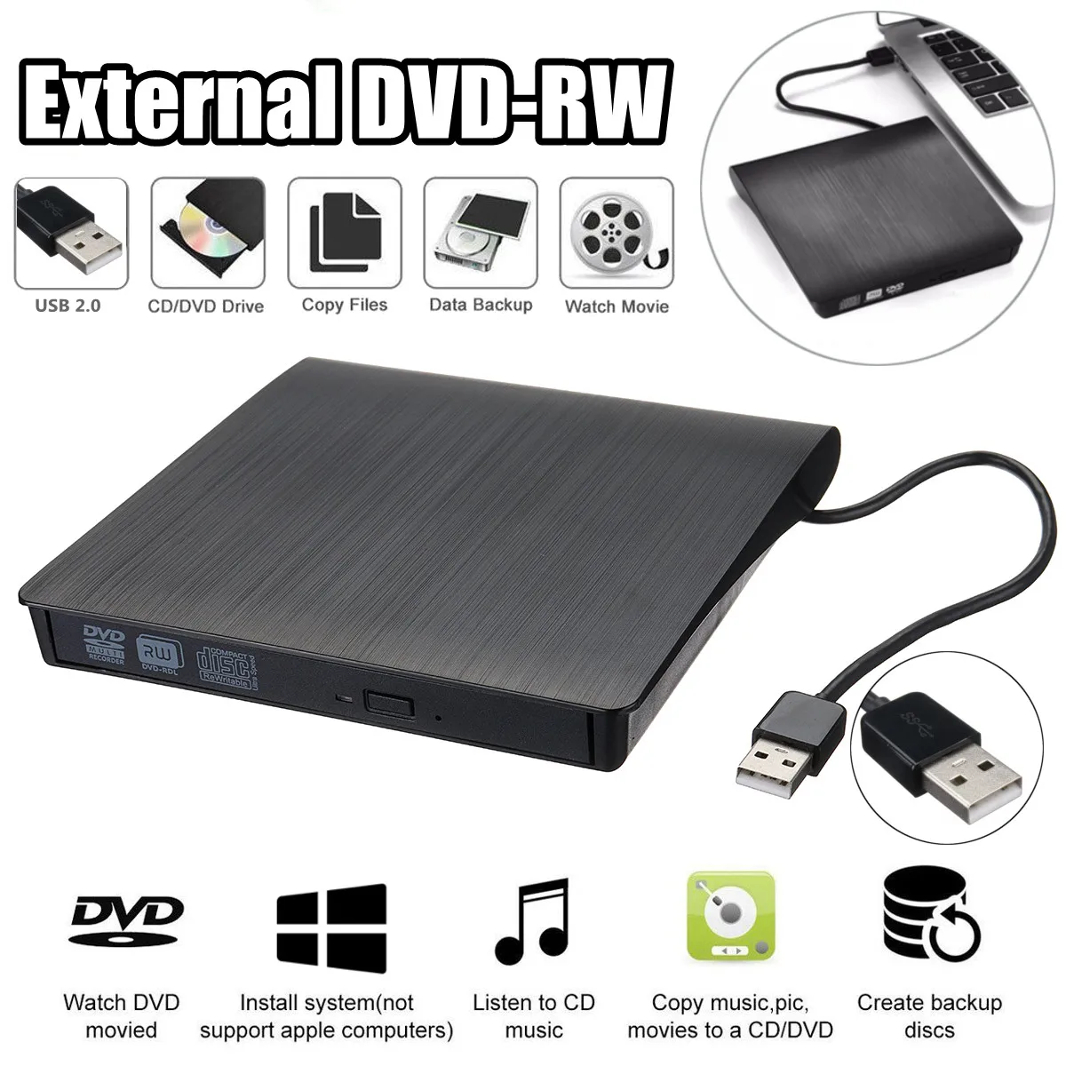

Внешний DVD проигрыватель компакт-дисков считыватель оптический привод USB 3,0 DVD-RW CD-RW плеер горелки Портативный считыватель Регистраторы НЧ-д...