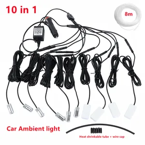 universal 10 in 1 rgb led 8m car interior ambient decor fiber optical strip light by app control car decorative atmosphere lamps free global shipping