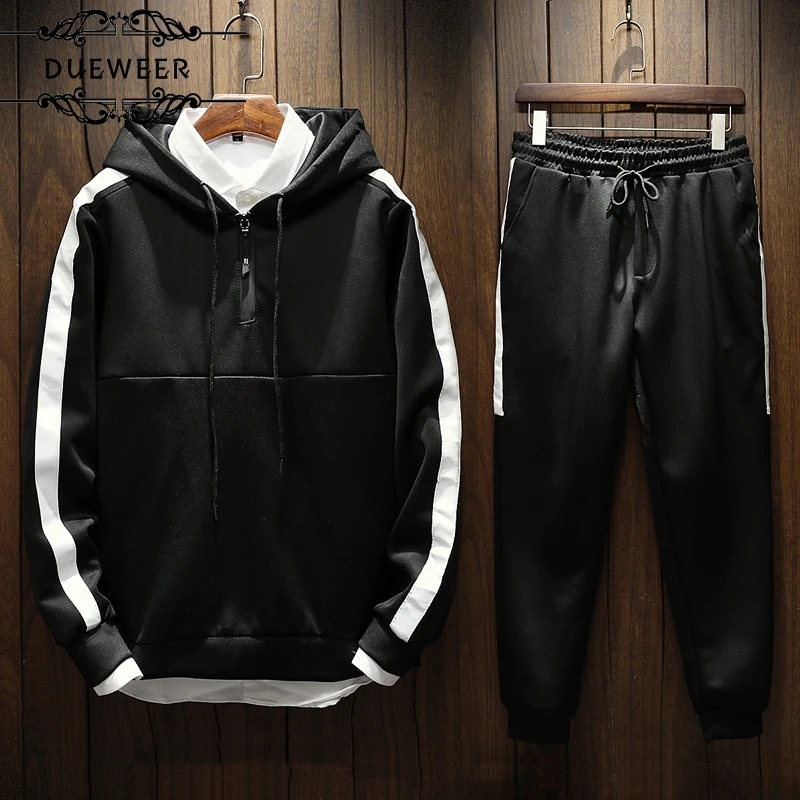 

Dueweer Men's Hoodies Sweatshirts Pants Winter 2020 Jogging Sportswear Black Tracksuit Man Clothing Oversized Hoodie Sweatshirt