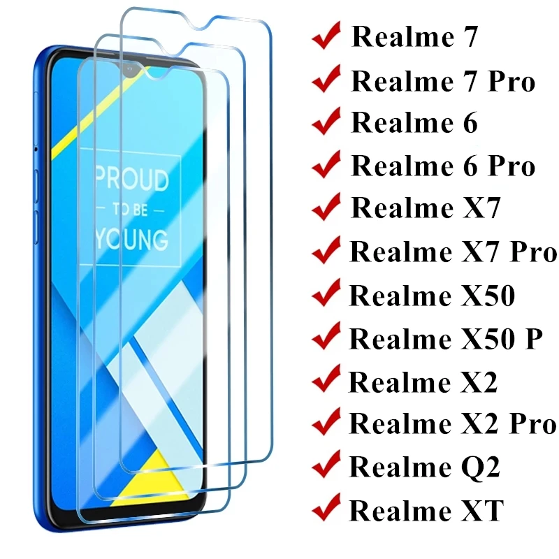 

3PCS Full Cover Glass on For Realme 7 6 X50 X7 Pro XT 6i 6S X3 Tempered Glass for Realme X2 Q2 5 Pro X C11 C3 Screen Protectors