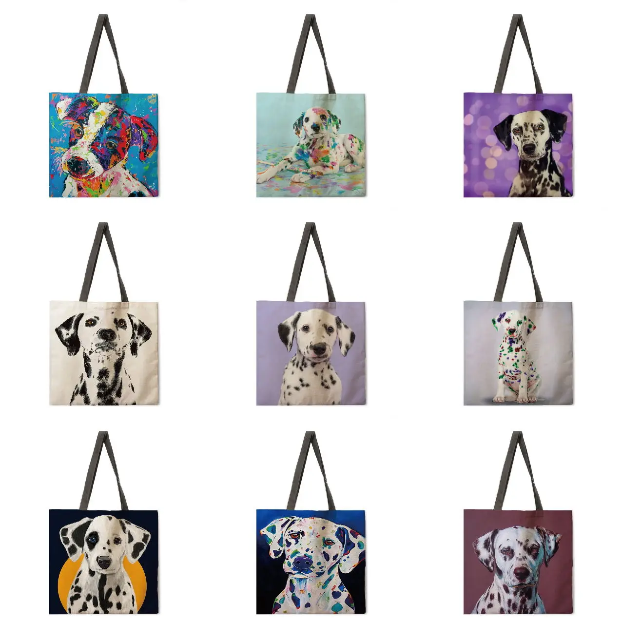 

Ladies leisure handbags oil painting dog print handbags ladies shoulder bags outdoor beach bags foldable shopping bags