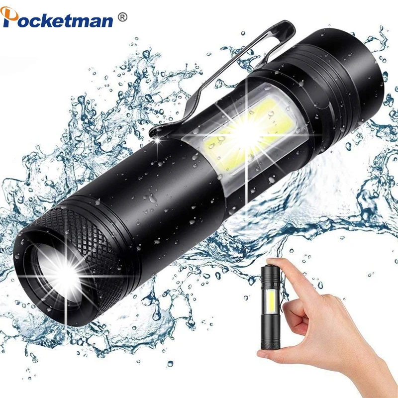 

8000LM Powerful XML-Q5+COB LED Flashlight Zoomable Torch Pocket Flashlights Waterproof Flashlight Hand Light for Camping Hiking