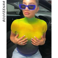 boofeenaa y2k crop top tee high neck dyeing gradient print trendy short sleeve women t shirts fashion asthetic clothes c85 bc12