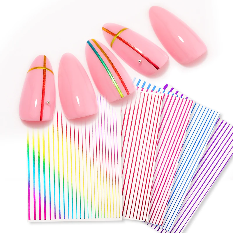 1 Sheet Rose Gold Silver 3D Nail Sticker Curve Stripe Lines Nails Stickers Adhesive Striping Tape Art Decals | Красота и здоровье
