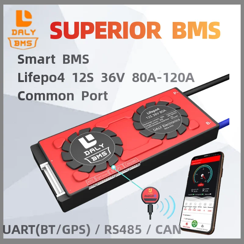 

Daly BMS 18650 Lithium Battery Lifepo4 Smart BMS 12s 36V 80A 100A 120A Common Port with Uart 485 CAN Function