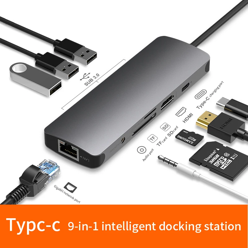 USB C HUB Type to 3.0 HDMI Adapter Dock for TF SD Reader Slot PD LAN VGA 3.5MM audio adapter MacBook Pro / Air 2020 Huawei | Мобильные