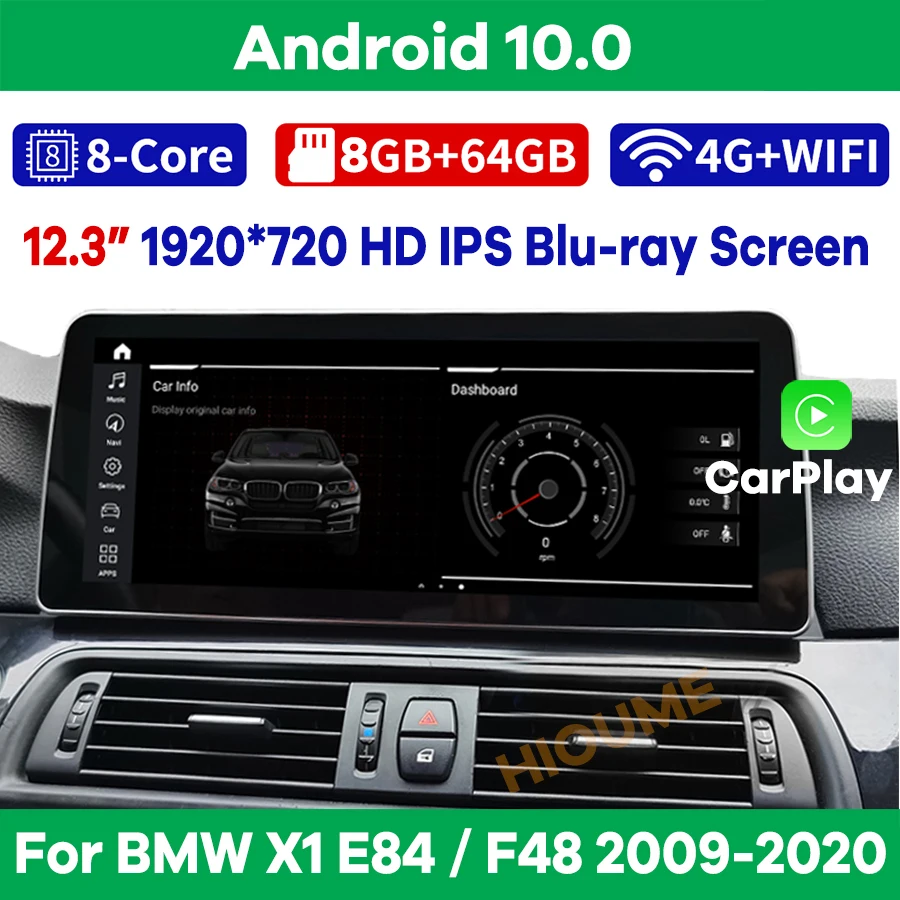 

12.3" 8Core CPU 8G RAM Android 10 Car Multimedia Player for BMW X1 E84 F48 2009-2020 w/ GPS Navigation CarPlay Stereo Radio