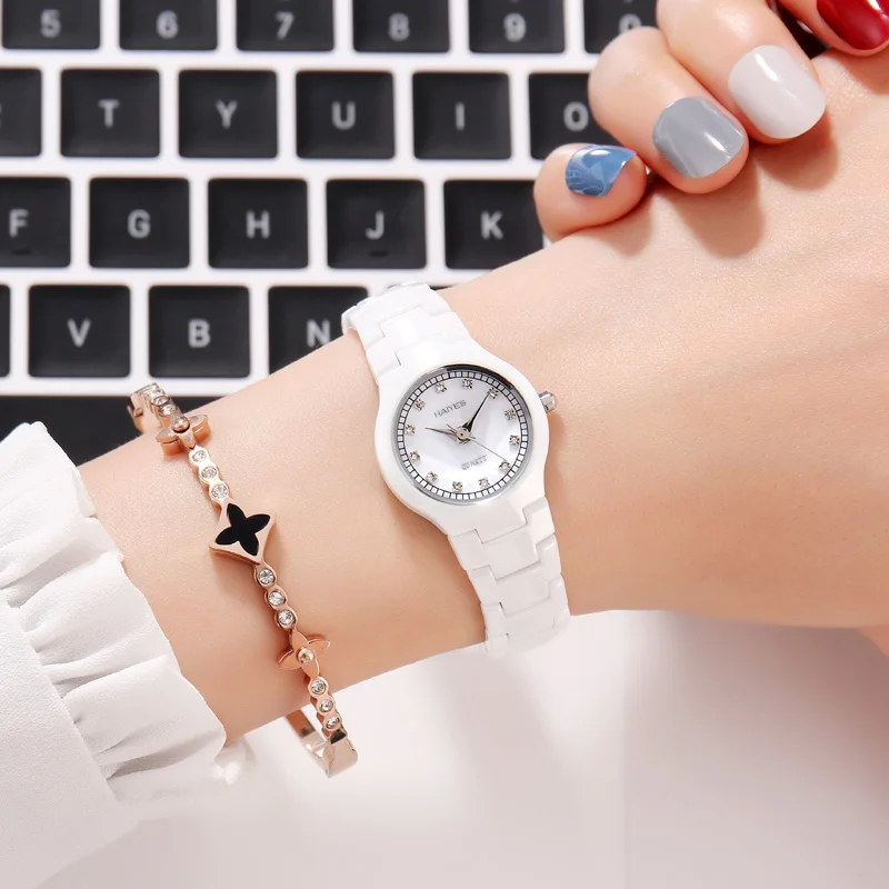 HAIYES белые керамические часы для женщин лучший бренд Роскошные элегантные