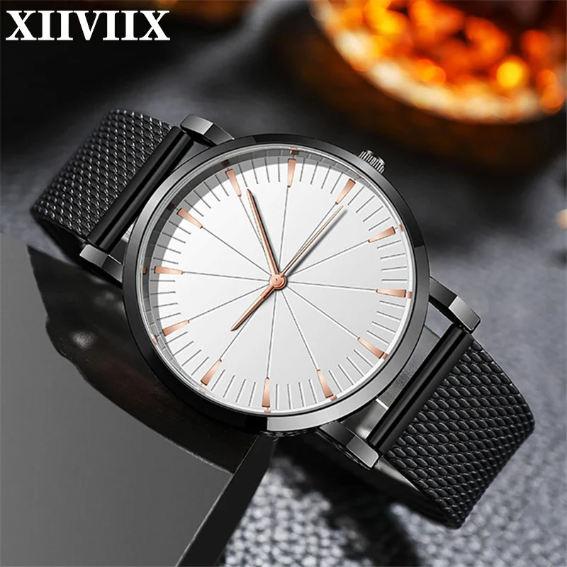 

XIIVIIX Mesh Strap Quartz Watch for Men Simple Casual Business Watches Male Luxury Wristwatches Chronograph Clock