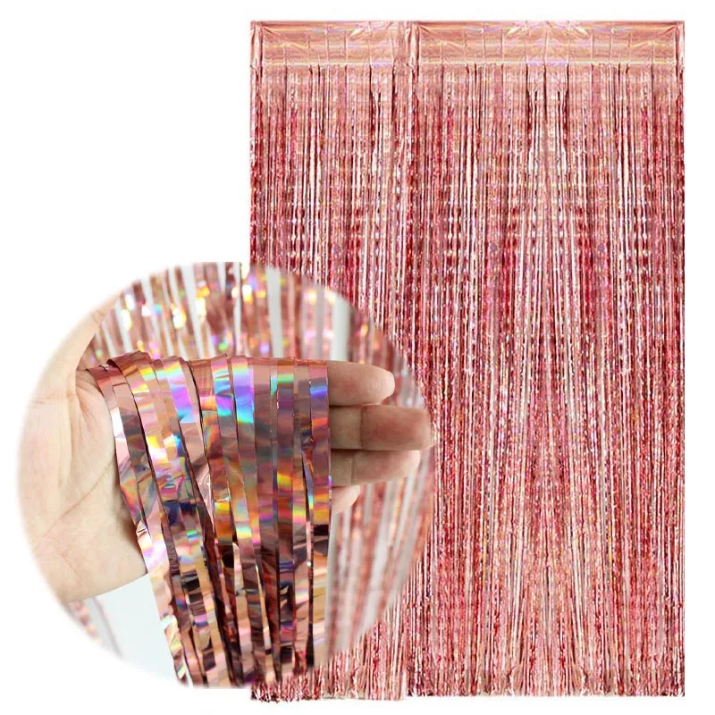 1pc rose gold Металлические Fringe фольга шторы с блестками счастливый год Счастливого Рождества Вечерние Декорации для украшения дома - Цвет: 1pc rose gold