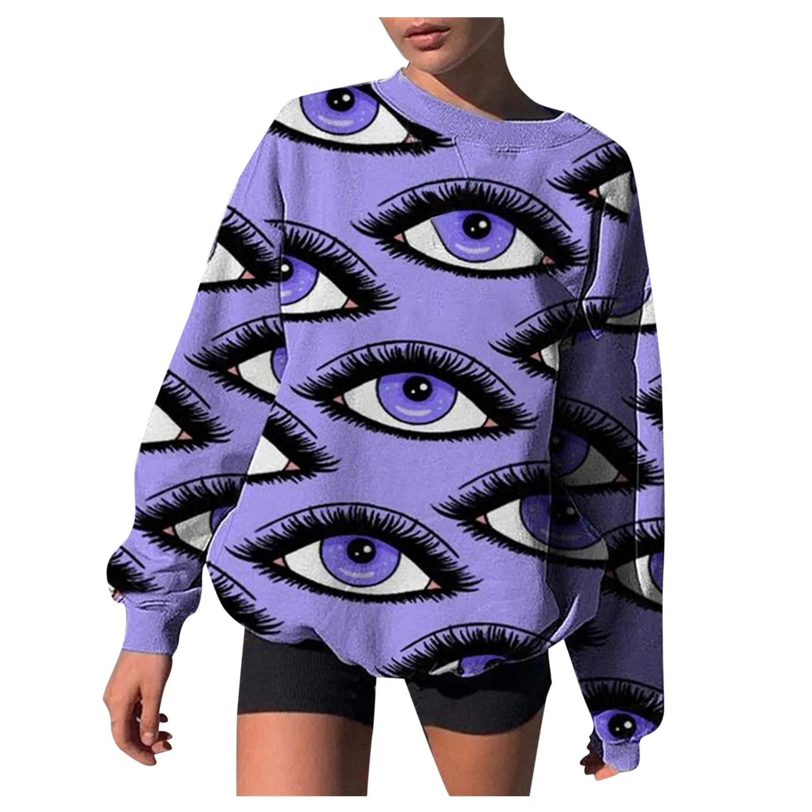 57# Women Pullover Y2k Shirt 2021 Autumn Fashion Loose Print Tops Round Neck Long Sleeve Blouse Casual Sweatshirts Ladies Tops