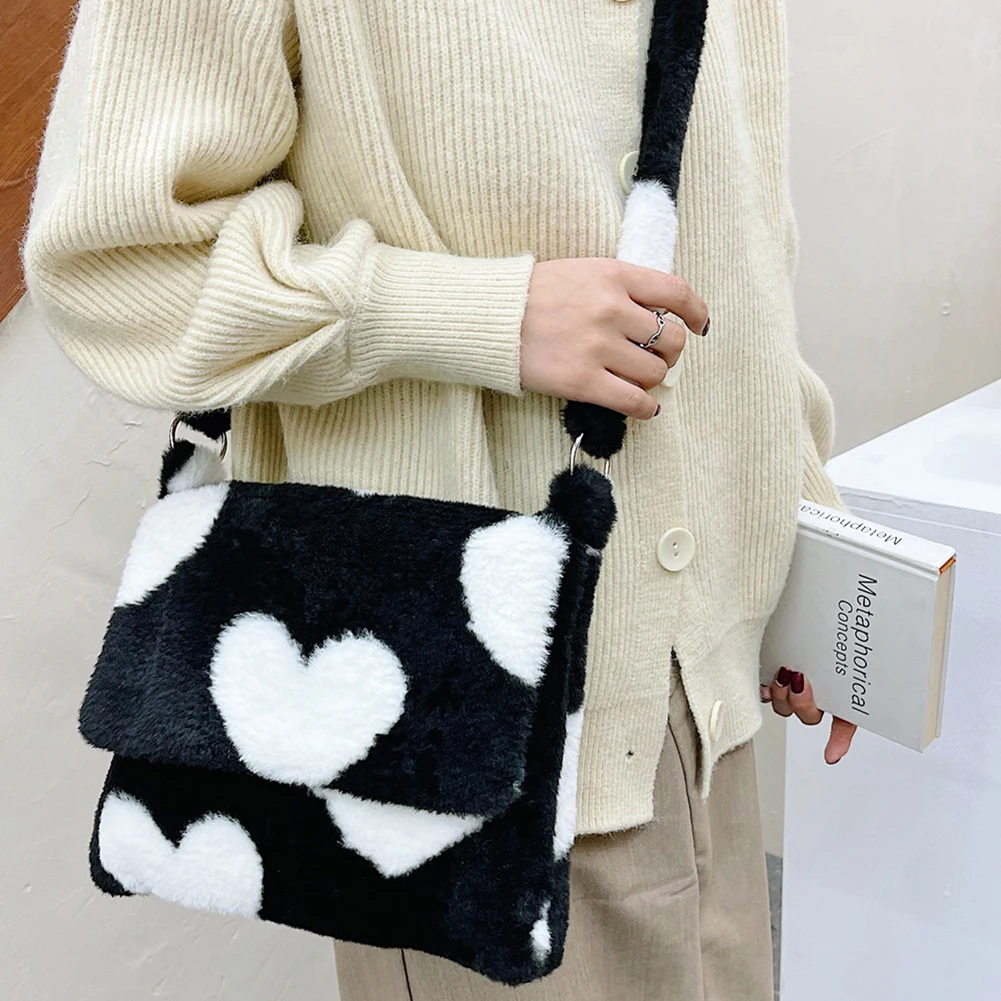 

Fashion Leopard Print Crossbody Bags for Women Autumn Winter Plush Soft Shoulder Messenger Bag Brand Designer Handbags