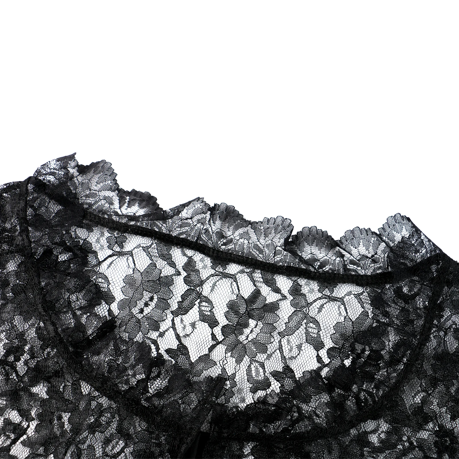 

Women Floral Lace Crop Tops Sexy Long Sleeve Central Single-Row Clasp Slim Fit Tee Shirt