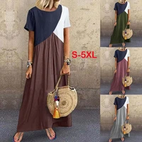 plus size womens dress loose o neck short sleeve summer hot selling geometric stitching contrast color vintage harajuku dresses
