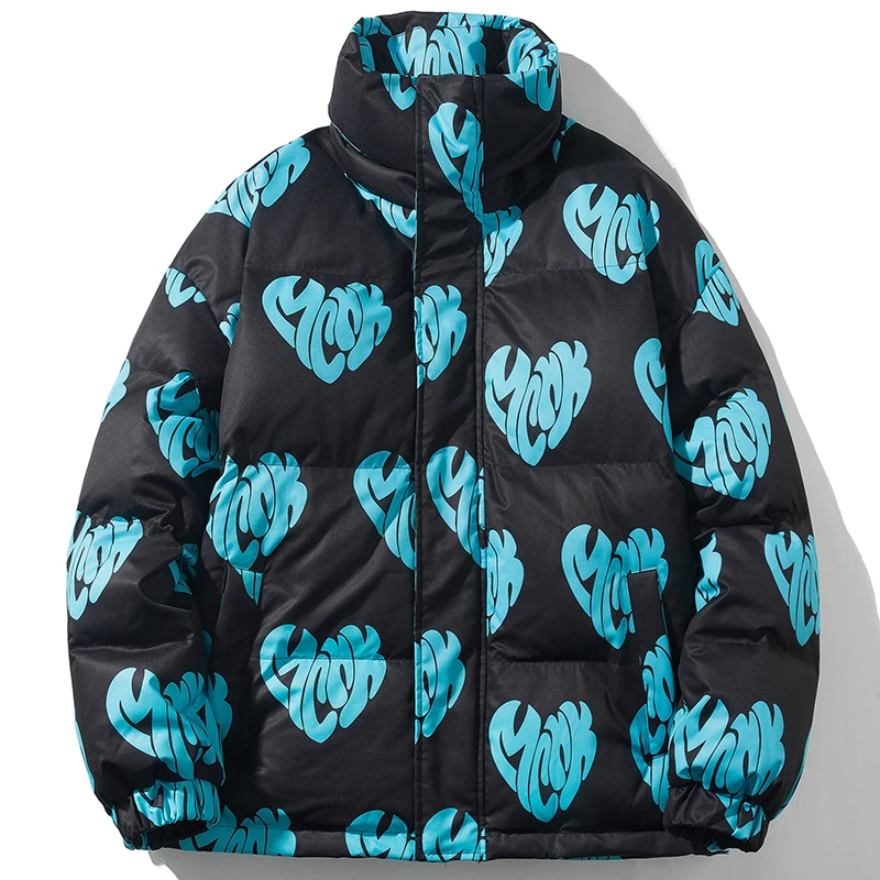 

Winter Oversized Parkas Men Warm Printed Bubble Coat Cotton-Padded Jacket Fashion Street Tops Clothing Outerwear Male Plus Size