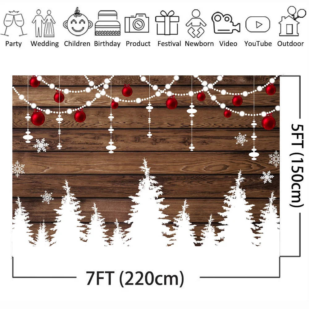 Celebration Christmas Winter Photo Background Rustic Style Wood Floor Snow Forest Backdrop Snowflake Custom | Электроника