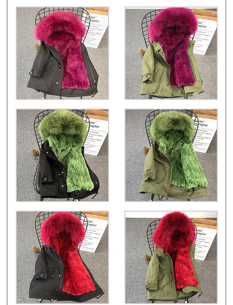 Army Green Coat Fur Jacket Girls Winter Clothes Rabbit Fur Kids Parkas Real Raccoon Fur Hooded Children Jacket For Girls TZ90