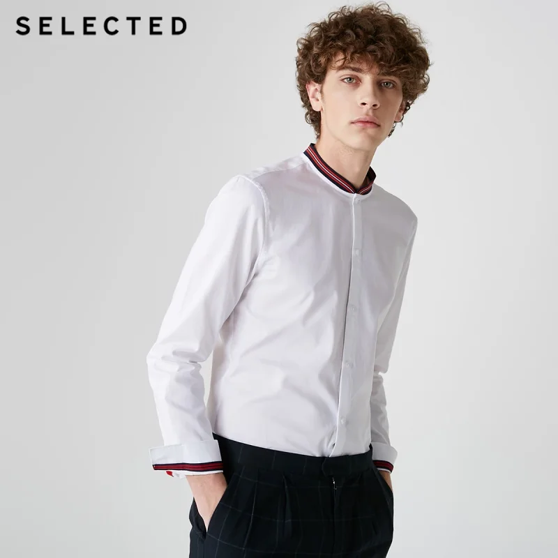 Мужская хлопковая рубашка с воротником стойкой|Повседневные рубашки| |