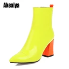 2021 модные роскошные женские туфли-лодочки на высоком каблуке 8 см; Ботинки из мягкой кожи, блок красного и желтого цветов на высоком каблуке Ботильоны размера плюс 43 обувь u361