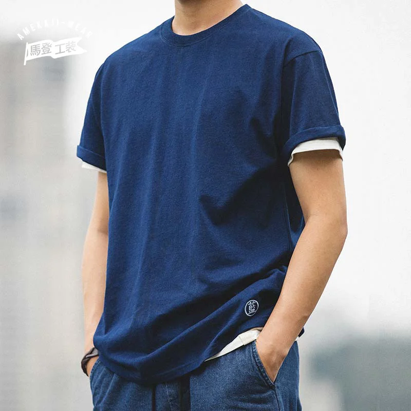 

Футболка мужская с коротким рукавом, 100% хлопок, голубая окрашенная футболка