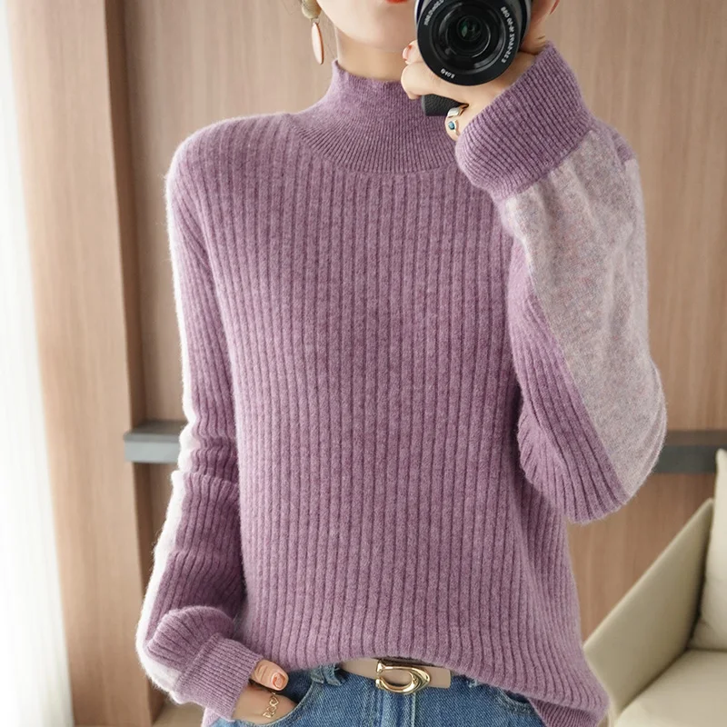 

21 Women's 100% pure wool sweater, half high neck, full sleeve knitting, high-end comfortable pullover, new cashmere sweater