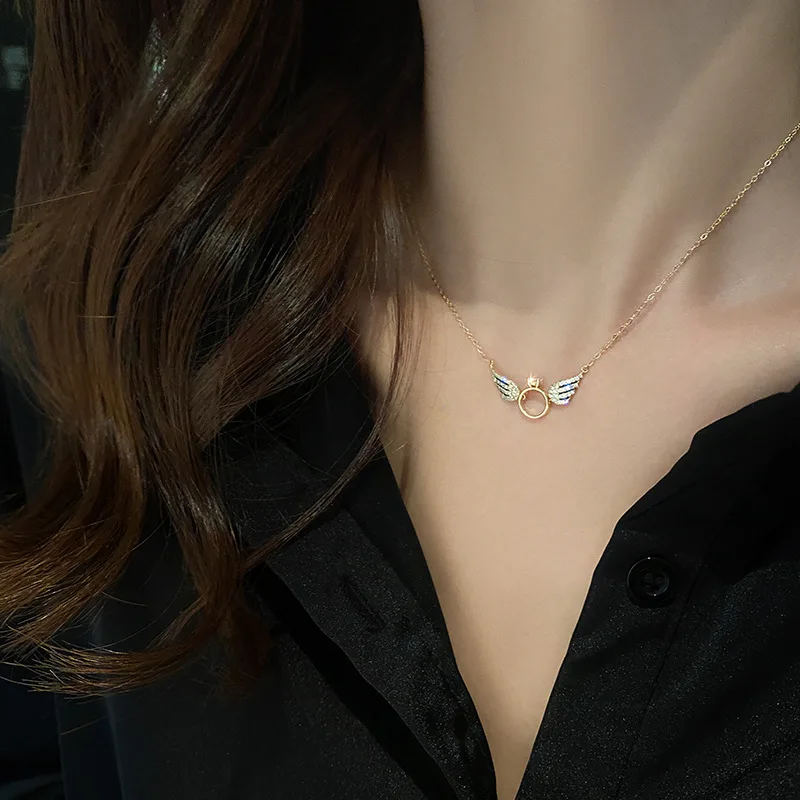 

Wedding Luxury Fashion Women Pendant Necklace Clavicle Chain Zircon Butterfly Crown Angel Wing Mom Choker Statement Jewelry Gift