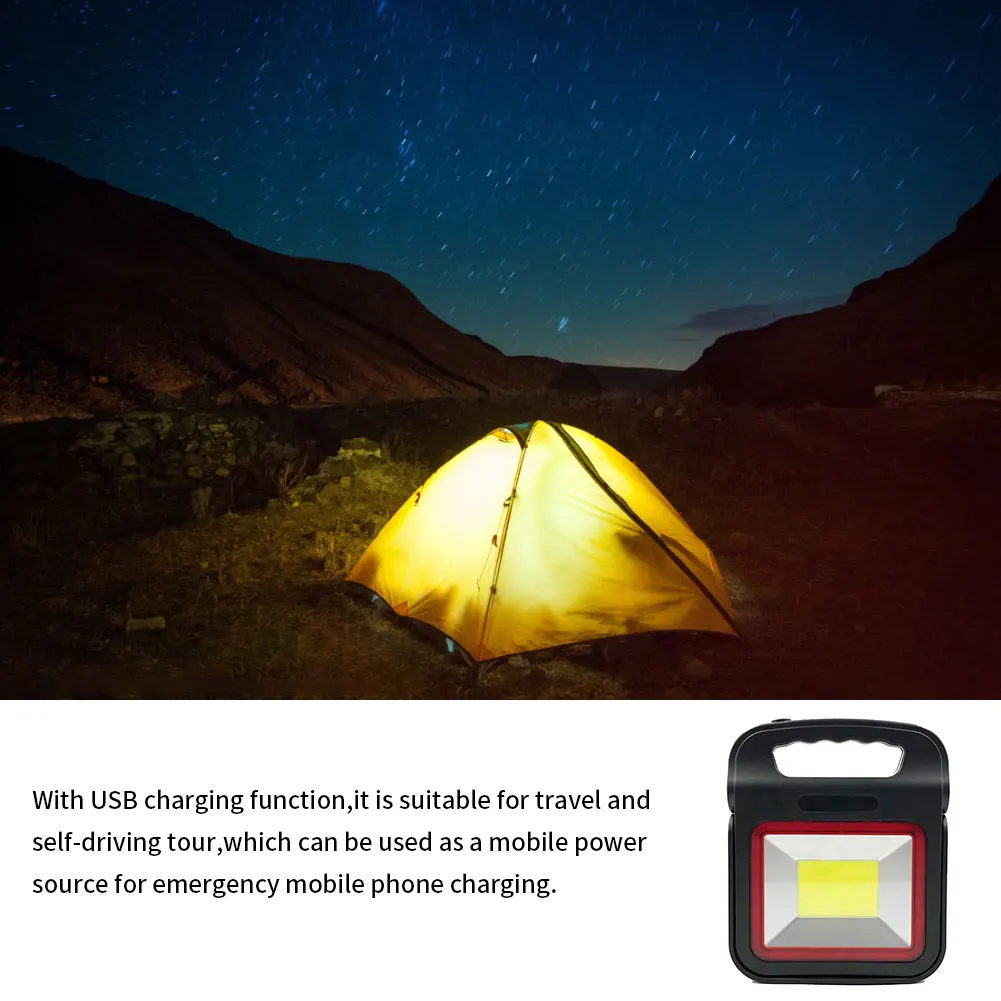 

Solar Working Light Camping LED USB Rechargeable Lamp Outdoor COB Flashlight With Handle ABS Solar Work Lamp USB Charging