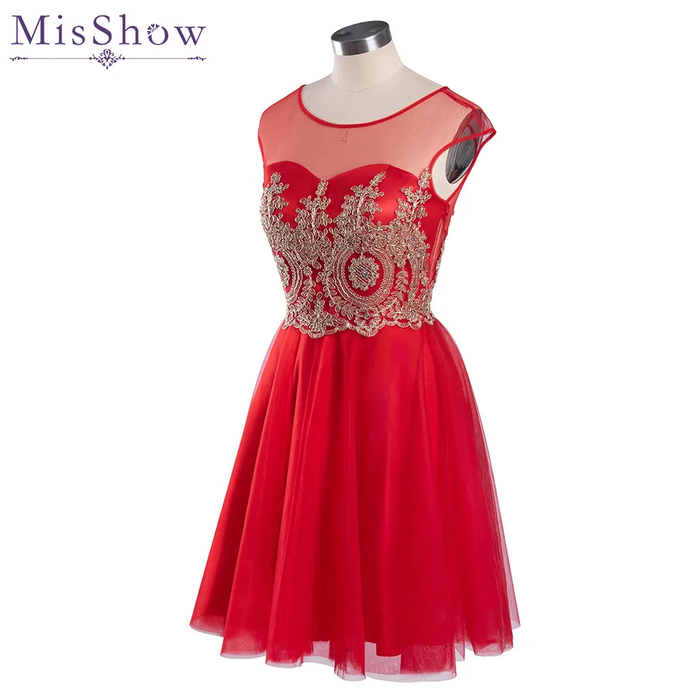 

MisShow Sweet Floral Lace Beads Chiffon Red Midi Women Dress Sexy Illusion Short Night Club Party Homecoming Dresses Vestidos