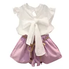 Детский жилет рубашка + телефон, 2 шт., детские брюки с бантом для девочек, одежда для маленьких девочек, наряды и комплект