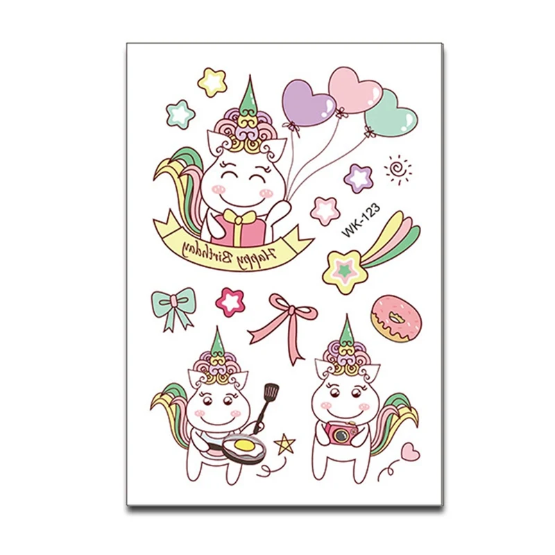 6 Sheet/Pack Random Color Cute Children Kids Cartoon Temporary Tattoos Sticker Girls Kids Unicorn Birthday Party Sticker
