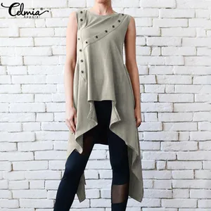 Женская винтажная Асимметричная блузка Celmia, Повседневная Свободная офисная блузка без рукавов с вырезами, размера плюс 7, в стиле панк, на лето