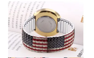 

USA Flag American Women's Watch Crystal Diamond Quartz Elastic Band Ladies Dress Clock