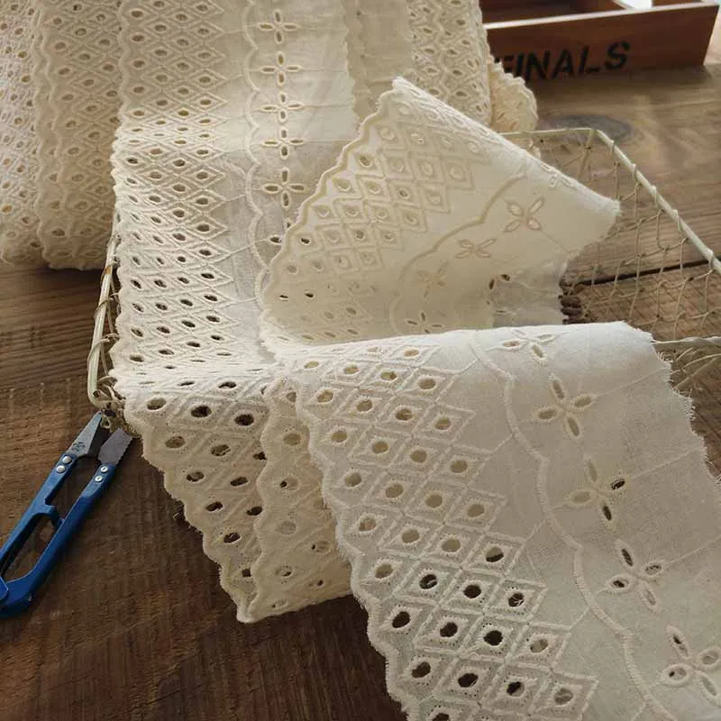 1 метр ажурные цветочные Вышитые бежевые хлопковые кружева лента DIY ремесла