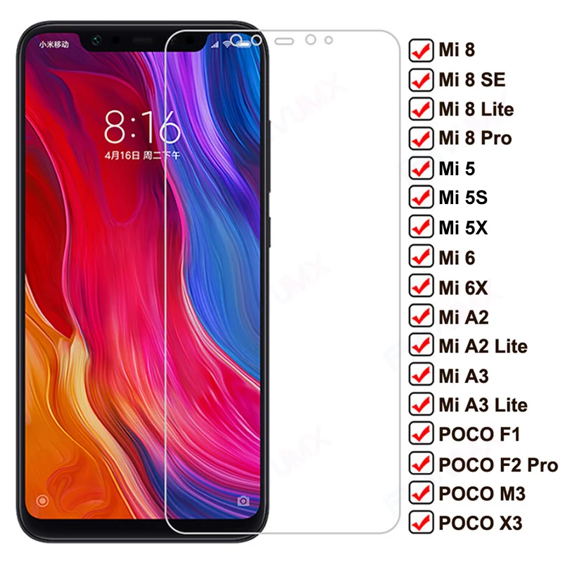 Закаленное стекло твердостью 9H для Xiaomi Mi 8 SE 6 6X 5 5X 5S Plus A2 A3 Lite защита экрана Poco F1 F2 Pro