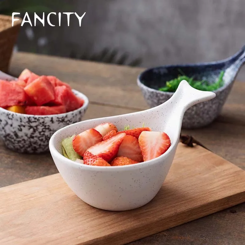 

FANCITY Nordic Art Ceramic Whale Breakfast Bowl Minimalist Home Fruit Salad Bowl Oatmeal Dessert Snack Seasoning Bowl Kitchen Ta