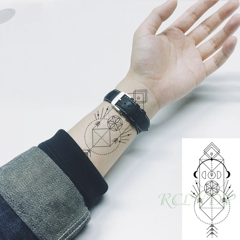 

Waterproof Temporary Tattoo Sticker Semicircle Arrow Quadrilateral Geometric Tatto Flash Tatoo Fake Tattoos Art for Men Women