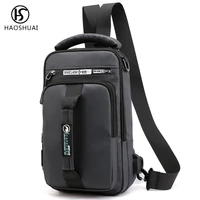 haoshuai men chest backpack waterproof sling bag men satchel shoulder bag usb daypack backpack travel
